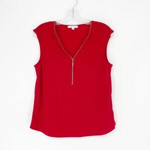 89th + Madison Sleeveless Henley Red Top Size Small